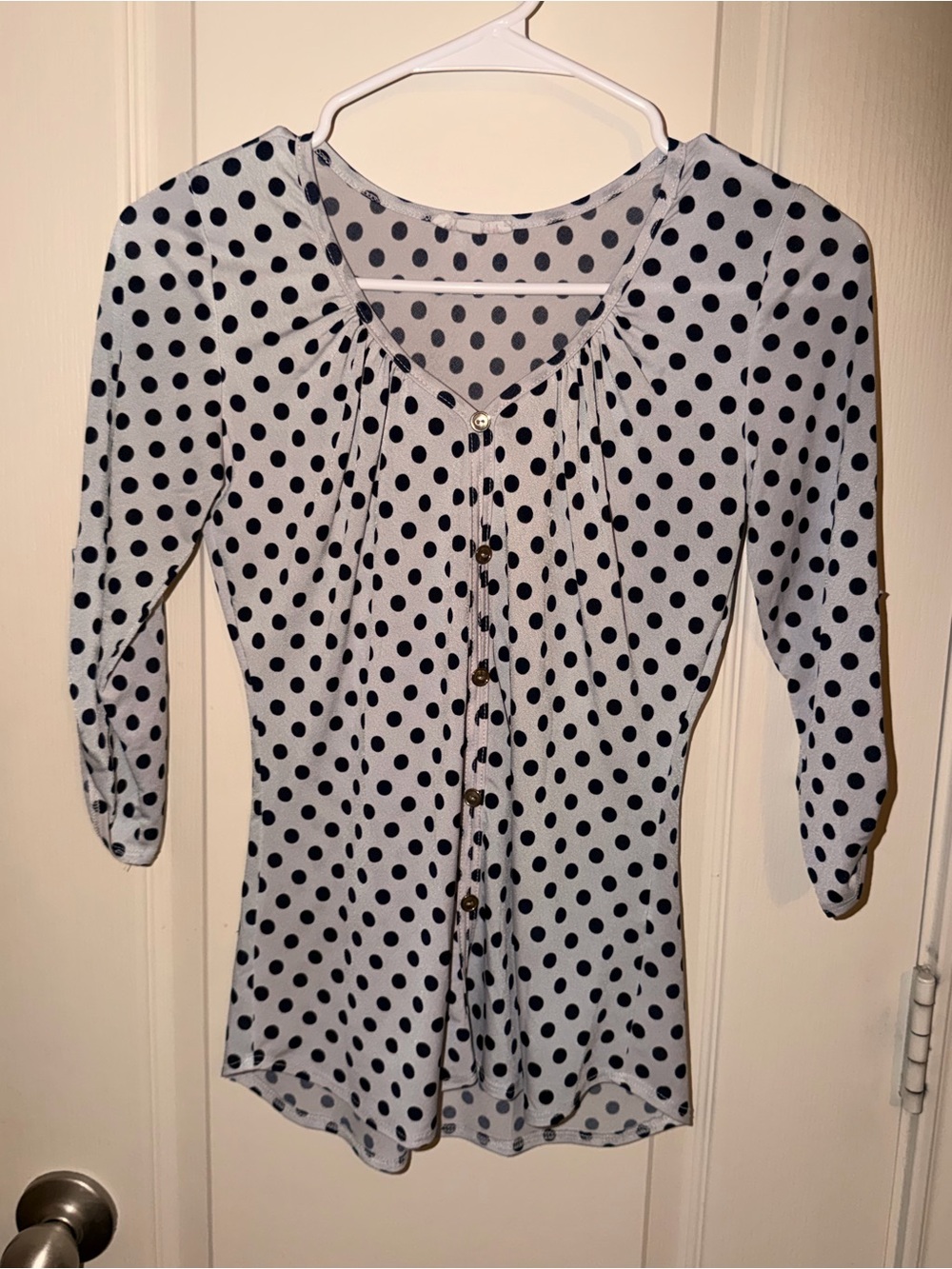 a'gaci White Button-Front Top with Black Polka Dots